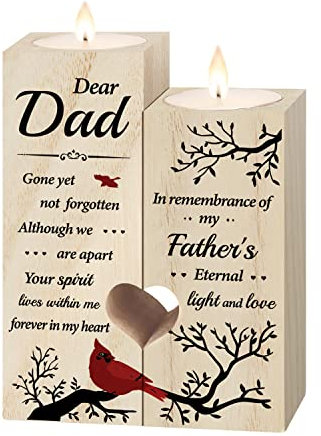 Dad Memorial Gifts - Memorial Candle Holder for Loss of Dad, Sympathy Gifts for Loss of Father, Bereavement Wooden Candle Holders In Memory of Loss of Love One