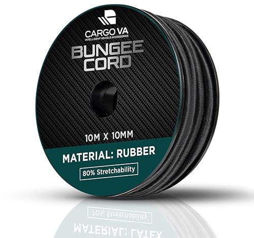 CARGO VA Intelligent Vehicle Accessories CargoVA gummirep 10 mm 10 m svart - expanderrep 80 % töjning - väderbeständigt spännrep för släpvagnar, solsegel, presenning och mycket mer