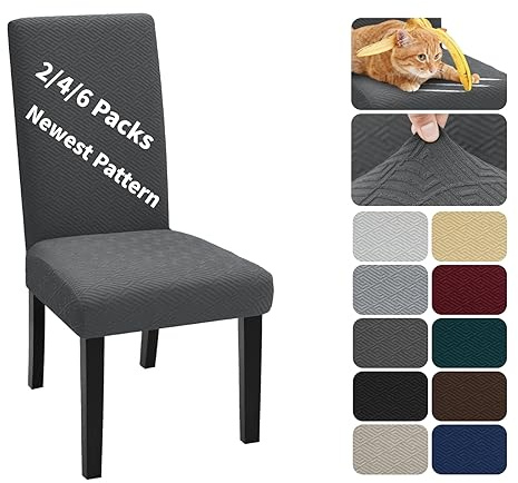 XINEAGE Fundas para Sillas Pack de 4 Fundas sillas Comedor Fundas elásticas, Funda Protectora extraíble para Muebles de Comedor, Hotel, Cocina (Gris Oscuro)