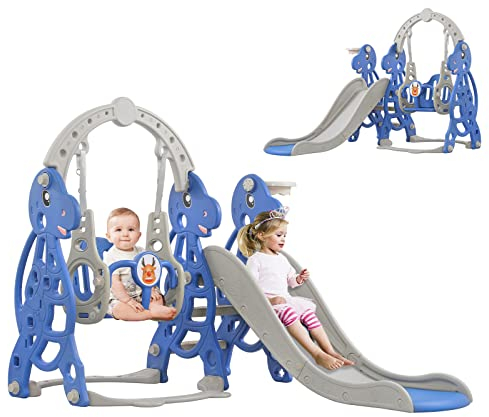 LARS360 Parco giochi per bambini 4 in 1, scivolo giocattolo con scaletta, altalena e cestino da basket, set da gioco multifunzione per bambini da 1 a 5 anni (tipo B)