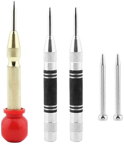 Jaeskeclip Automatischer Körner mit roter Polsterkappe, integrierte starke Feder, Metallbearbeitungswerkzeuge, mit rutschfester gerändelter Oberfläche, für Zuhause, Garage, Werkstatt (schwarz)