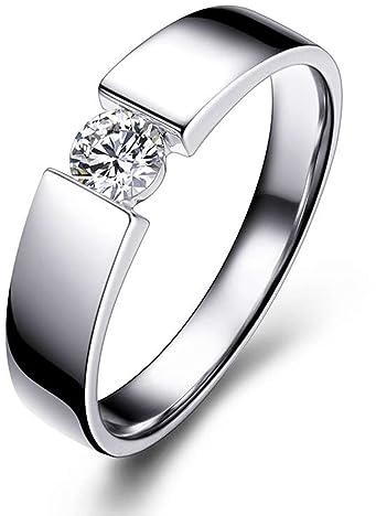 AMDXD Verlobungsring 750 Weißgold, Trauringe Klassisch mit Diamant Solitärring Weiß, Gr.54 (17.2), Echt Goldschmuck