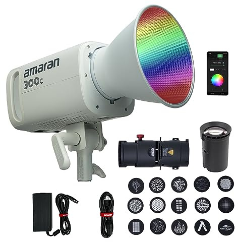 Aputure Amaran 300C White, 300W RGBWW LED Video Light with Amaran Spotlight SE 19 Degree Lens Kits for Video Photography