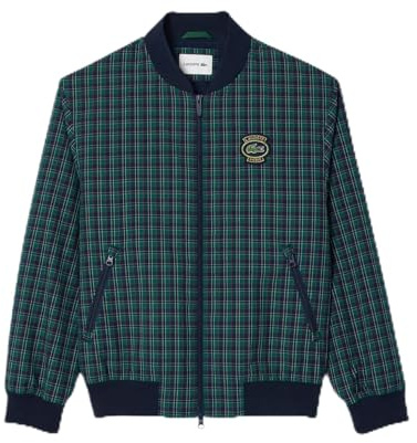 Lacoste Men's Checked Water-Repellent Harrington Jacket, Navy Blue/Multico, Large