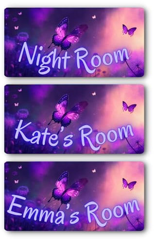 Childrens Bedroom Signs - Custom Personalised Neon Style Metal Name Plaque for Kids, Boys & Girls Home Decor, Nursery, Playroom Door - 20cm x 10cm (Butterflies)