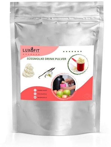 Luxofit Vanille Sahne Süßmolke Drink Pulver mit Whey Protein, Aspartamfreies Molkepulver, für Sportler und Wellness, mit L-Carnitin, Fitness-Getränk, schnelle Zubereitung (1 Kg)