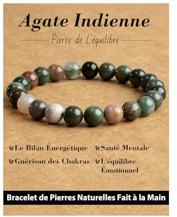 Landorilo elastiskt armband med handgjorda naturliga halvädelstenar för kvinnor, män, 8 mm yoga-armband med högpolerade runda ädelstenar, chakra-armband, 19cm (Lunghezza interna), Sten, Agat