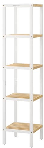 SONGMICS Estantería de Baño de 5 Niveles de bambú, Estantería Estrecha, Multifuncional, Estantería Esquinera, para Cocina, Sala de Estar, Dormitorio, Pasillo, Blanco Nube y Beige Natural BCB055N01