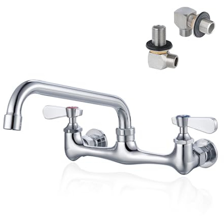 Phivan 8 Inch Center Wall Mount Commercial Sink Faucet - 8 Swivel Spout Utility Faucet, Dual Handle Chrome Brass for Restaurant/Laundry/Utility Room Kitchen Sinks