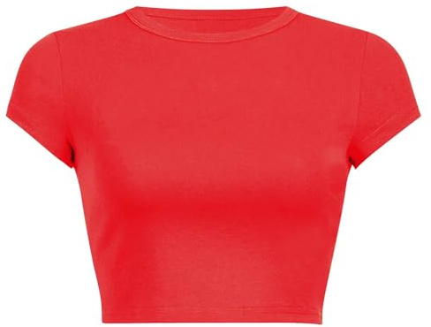 Uwdiohq T-Shirt Corta Tinta Unita Girocollo da Donna Maglie Fucsia Maglietta Cotone Oversize Donna T-Shirt Donna Manica 3/4 Magliette Nere Donna Curvy Canotta Donna Estiva