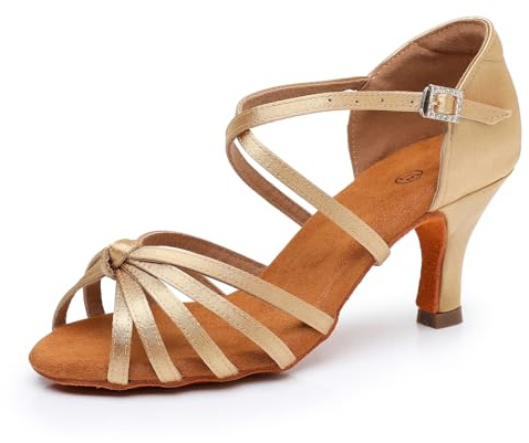 Rosefinch latinska dansskor för kvinnor salsa tango chacha ballroom övningsdansskor, Beige 7 cm klack, 37.5 EU