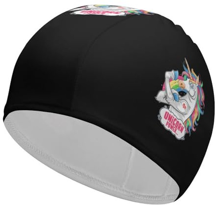 Lustige Badekappe für Erwachsene mit Muskel-Einhorn-Motiv, Bedruckt, Bequeme Badekappe, Duschhaube für langes und kurzes Haar
