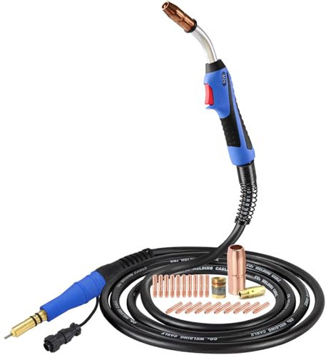 MIG Welding Gun Torch Stinger fits Miller M25 M-25 169598 Millermatic 200 210 212 250 250X 251 252 250Amp 15ft Miller Welder Replacement with MIG Welding Gun Kit .030 .035 45 Tip-Nozzle-Diffuser