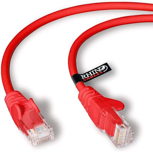 rhinocables CAT 6 High-Speed Gigabit Ethernet Cable - Patch Network Lead for LAN| Snagless UTP With LSZH Jacket | RJ45 Connector - Internet, Router, Modem, Smart TV, PC & More (5m, Red, Pack of 10)