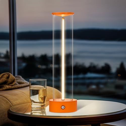 MKIIACH Cordless Portable LED Table Lamp, Modern Nightstand Lights with Filament Magnetic, Three-Level Dimmable Lamp for Gaming, Home Office, Bedroom, Living Room, Kitchen, Bar, Restaurant (Orange)