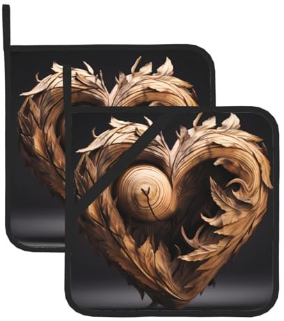 WHJYYXDE Set di 2 presine da cucina, 20,3 x 20,3 cm, isolamento termico durevole, tessuto impermeabile, in legno, con stampa a forma di cuore