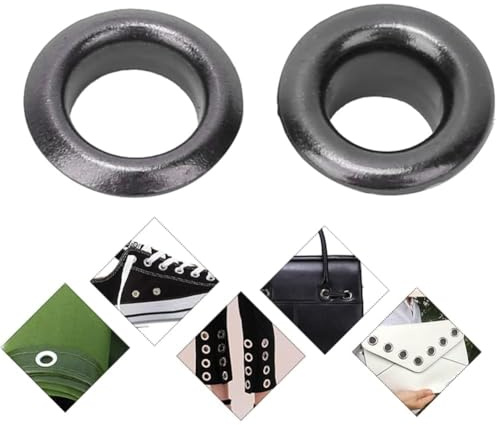 100 œillets métalliques, œillets double face en laiton de 5 mm, œillets à rivets pour ceinture, chaussures, sac, artisanat en cuir, étui et gaine de bricolage, oeillet couture (Black)