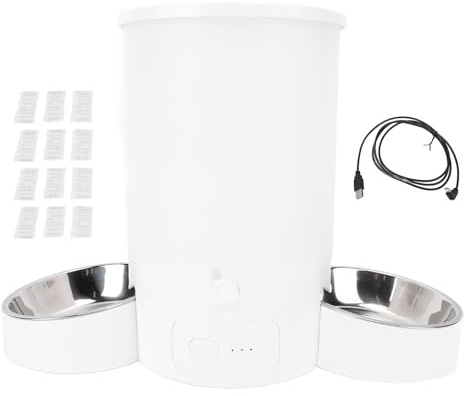 Automatic Cat Feeder 2 Cats, Smart WiFi Timed Dual Bowl Feeding for Home Use Stainless Steel Bowls 3L Dry Food Dispenser with App Control USB Battery Backup