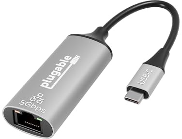 Plugable Adaptador USB-C a Ethernet, Windows/macOS/ChromeOS | Adaptador USB-C a Ethernet de 5 Gbps, 5 veces más rápido que Gigabit, Realtek RTL8157, Windows, macOS, ChromeOS