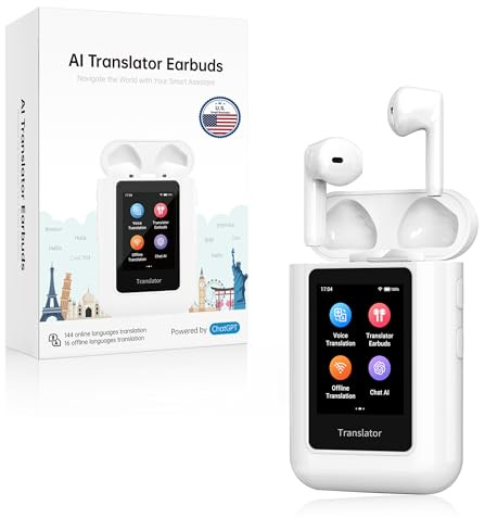 ANFIER A8 AI Translation Earbuds Real Time, ChatGPT Translator Device in 144 Languages, Audifonos Traductores Inglés Español Real-time No APP Required, Offline Language Traductor for Travel (White)