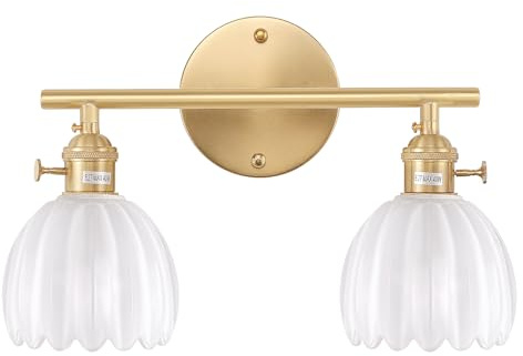 Shenmoyl Wandleuchte Innen, Spiegelleuchte Bad 2 Flamming, Wandlampe Vintage Gold Für Badezimmer Schlafzimmer Flur Wohnzimmer Weiß
