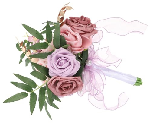 VICASKY Bouquet Da Sposa Artificiale Bouquet Per Matrimonio Fiori Decorazione Materiale Forma Realistica Colore Uniforme Foglie Chiare