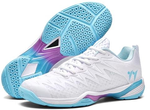Sekiueo Badmintonskor Herr Dam Lätta Inomhus Utomhus Sneakers Andningsbara Bekväma För Tennisbana,White,39 EU