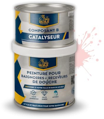 BRICOSALVAJE Pintura para Bañeras y Platos de Ducha de Poliuretano | 750 ml (600+150 ml) | Acabado Satinado Cerámico | Dos Componentes | Impermeable y Resistente | Fácil Aplicación (Cuarzo Rosa)