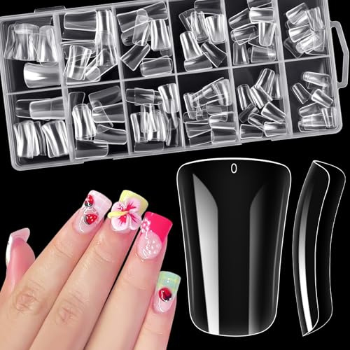 MELLIEX 240 Pièces Faux Ongles Canard Couverture Complète en Acrylique Transparent Capsules Ongles Style French Y2K Court Larges Kit de Capsule Ongle, 12 Tailles
