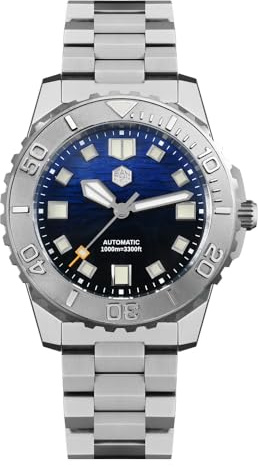 San Martin 1000 m wasserdichte 43 mm Herren-Taucheruhr Meereswellen Textur Zifferblatt Helium Fluchtventil NH35 automatische mechanische Uhr