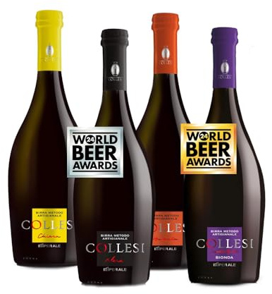 Birra Artigianale Collesi – Confezione Degustazione 4 Birre - Chiara, Nera, Ambrata, Triplo Malto – Confezione da 4 Bottiglie - 750 ml