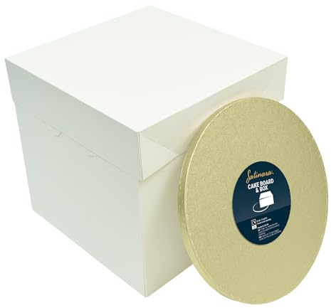 Satinara 10 (25.5cm) Pale Gold Board & Extra Tall Box Set | Pale Gold Board & Extra Tall White Box, 12mm Thick, Fits 8 Sponge Or 7 Fruit Cake, Easy To Assemble