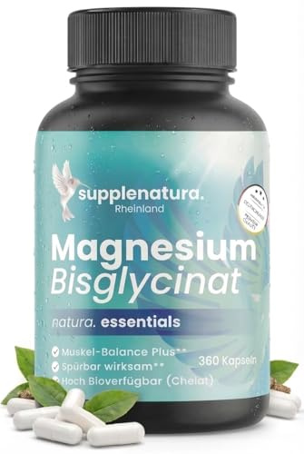 Magnesium Bisglycinate, 360 Kapseln, Chelat-Form Supplenatura® | Laborgeprüfte Qualität, Deutsche Herstellung, Clean Label Rezeptur ohne unnötige Zusätze