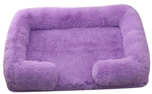 Mateju Hundebett Rechteckig Flauschig, Plüsch Haustierbett Katzenbett Flauschig Weiche Warme Hundekissen mit rutschfest Unterseite Katzenkissen, Abnehmbar Waschbar (Lila,M 57x45cm)
