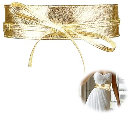 Damen-Gürtel, Damen Taillengürtel Gold Kunstleder Cinch Binden Wickelgürt mit Verstellbarer Fliege Breiter Obi Gürtel zum Schnüren Bindegürtel Stilvolles Accessoire für Kleider und Oberbekleidun