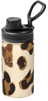 Bouteille d'eau isotherme à double paroi en acier inoxydable avec imprimé léopard animal pour boissons chaudes et froides - 355 ml