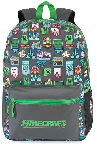 Get Trend Minecraft Mochila Niños, Mochila Escolar Ajustable y Acolchada, para Colegio, Viaje y Ocio, Regalo Gamer para Niños (Verde/Gris Minecraft)