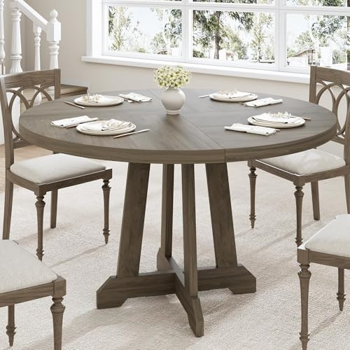 GarveeMore Runder Esstisch für 4–6 Personen, 120 cm Durchmesser, mit stabilen Holztischbeinen, Grau, Moderner runder Tisch für Küche, Esszimmer und Wohnzimmer (Nur Tisch)