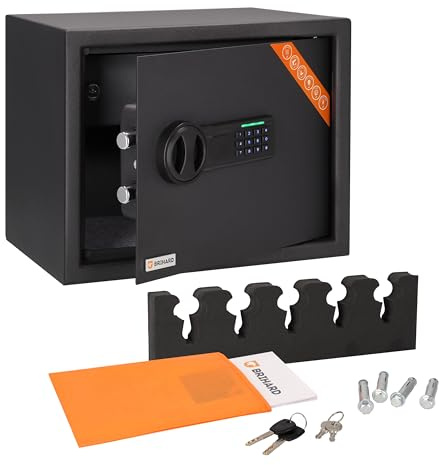Brihard Tresor mit elektronischem Zahlenschloss, Wandtresor für Pistolen & Munition, 20 Liter Kapazität, 25x35x25 cm, Sicherer Stahlschrank mit Doppelbolzen-Verriegelung