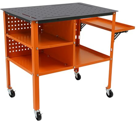 Oranger, mobilt svetsbord av kolstål, mått 11 × 60 × 85 cm, lastkapacitet 500 kg, 4 rullar, arbetsbord för garage och verkstäder, för skärning, slipning och svetsning