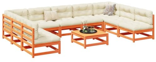 Ensemble de jardin modulaire 10 pièces en bronze cireux en pin massif avec coussins épais pour une assise confortable et une ventilation