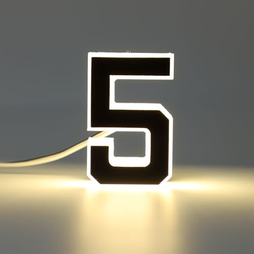 Asixxsix Números de Casa LED Retroiluminados de 2,7 Pulgadas, Señales de Dirección Iluminadas Número 5 Enchufables, Señal de Números de Dirección LED, Luz de Número de Casa Iluminada