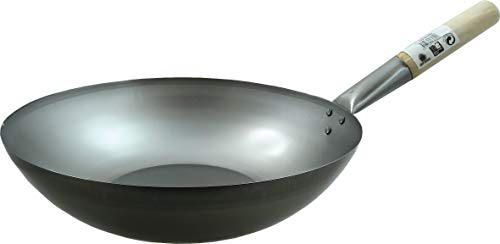 JADE TEMPLE Wok Poêle en Fer Gris, Acier Inoxydable, Gris, Diamètre : 35 cm