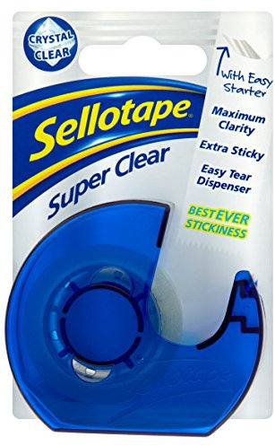 Sellotape Super Clear Tape with Easy Tear Dispenser, Extra Sticky & Maximum Clarity, 18mm x 15m