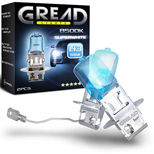 Gread - H3 Lampe Auto H3 12V 55W - super-white - Frontscheinwerfer 8500k E-Prüfzeichen eintragungsfrei - Xenon Optik - 2 Stück