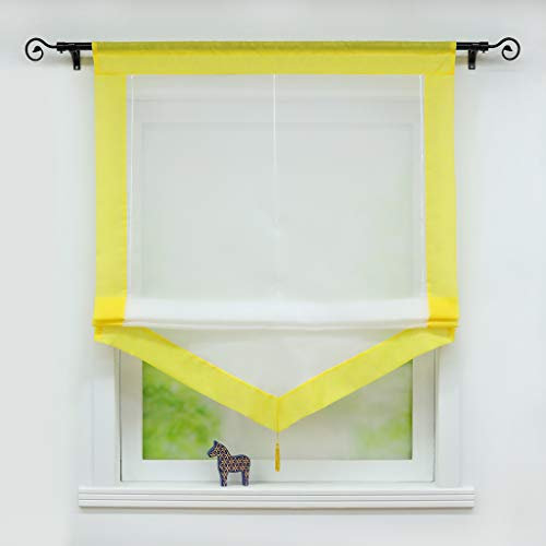 Joyswahl Voile Raffrollo mit Quaste Transparenter Dreieck Rollos mit farbigem Blende »Julia« Schals Fenster Gardine mit Tunnelzug BxH 100x140cm Gelb 1 Stück