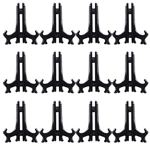 Woohome 8 Pollici 12 Pz Nero Plastica Cavalletto Piastra Supporti Pieghevole Supporto Foto Plate Stand per Immagini Casa Matrimonio Decorazione