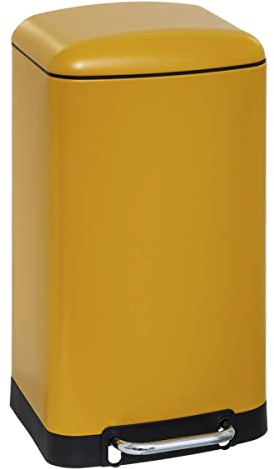 5Five - Poubelle de Cuisine Ariane 30L en Métal Jaune - Seau Amovible et Poignée Arrière - Fermeture Silencieuse