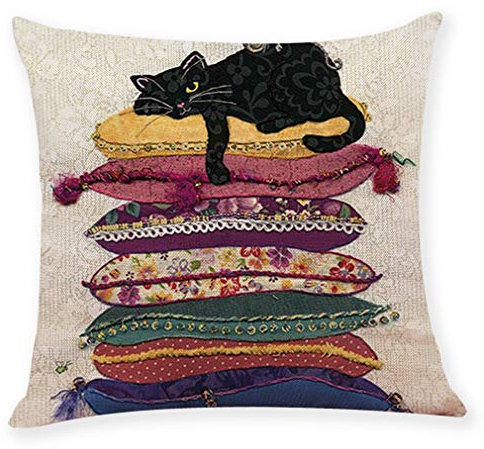 Momoxi Home Cotton Linen Throw Pillow Case Cushion Cover - Square Printing Decorative Sofa Waist Cushion Cover For Home Living Room Office Coffee Shop Book Store Party Club Couch Bed,45 X 45 cm,Yellow