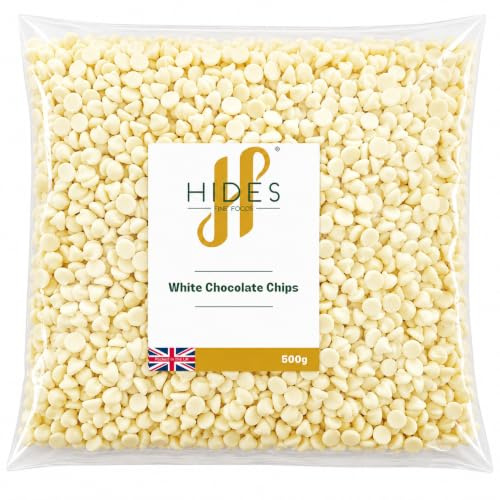 Hides Fine Foods - White Chocolate Chips -500g - GMO - Free - Suitable for Vegetarians - Baking - Desserts - Cookies - Ganache - Muffins - Cakesicles - Cakes - Cupcakes -Tempering - Chocolate Mocha